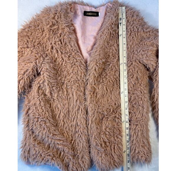 Lanshifei Dusty Pink Faux Fur Fuzzy Open Jacket Medium - Picture 7 of 7